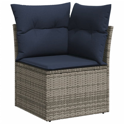 10-delige Loungeset met kussens poly rattan grijs