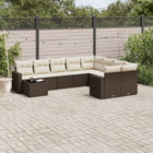 10-delige Loungeset met kussens poly rattan bruin