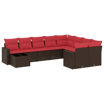 10-delige Loungeset met kussens poly rattan bruin