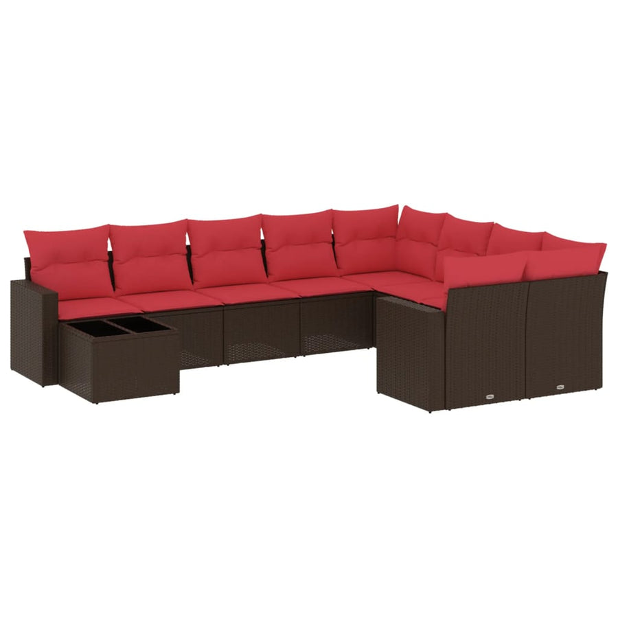 10-delige Loungeset met kussens poly rattan bruin