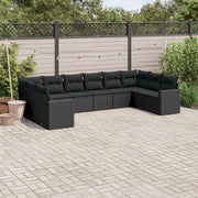 10-piece Loungeset with Cushions Poly Rattan Black