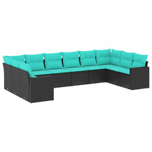 10-Delige Loungeset Met Kussens Poly Rattan Zwart en blauw