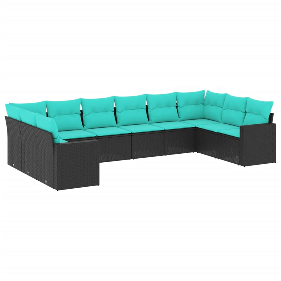 10-Delige Loungeset Met Kussens Poly Rattan Zwart en blauw