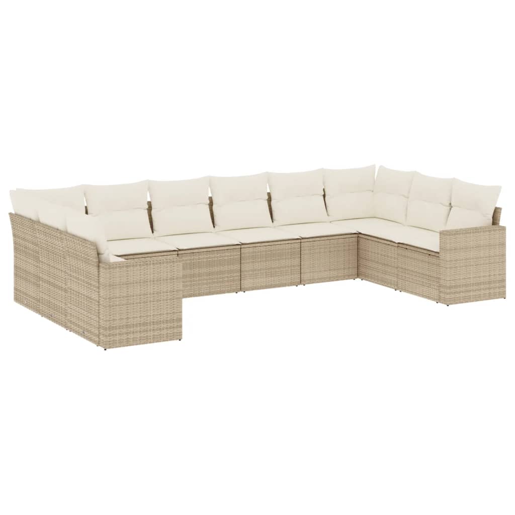 10-Delige Loungeset Met Kussens Poly Rattan Beige