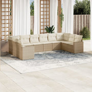 10-piece Lounge Set with Cushions Poly Rattan Beige