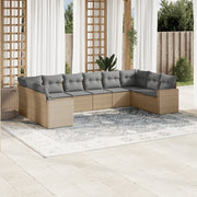 10-piece Lounge Set with Cushions Poly Rattan Beige