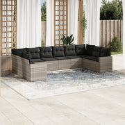 10-piece Lounge Set with Cushions Poly Rattan Light Grey