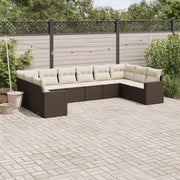 10-piece Lounge Set with cushions poly rattan brown