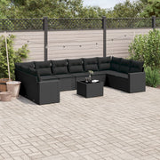 11-piece Lounge Set with Cushions Poly Rattan Black
