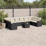 11-piece Lounge Set with Cushions Poly Rattan Black