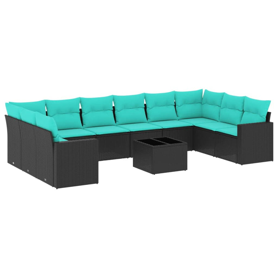 1 Loungeset Met Kussens Poly Rattan Zwart en blauw