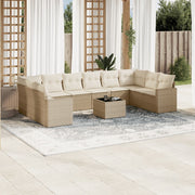 11-piece Garden Furniture Set with Cushions, Poly Rattan, Beige