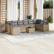 11-piece Garden Furniture Set with Cushions, Poly Rattan, Beige