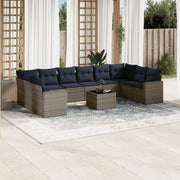11-piece Loungeset with cushions poly rattan grey