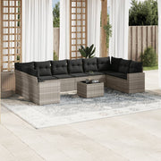 11-Piece Loungeset with cushions poly rattan light gray