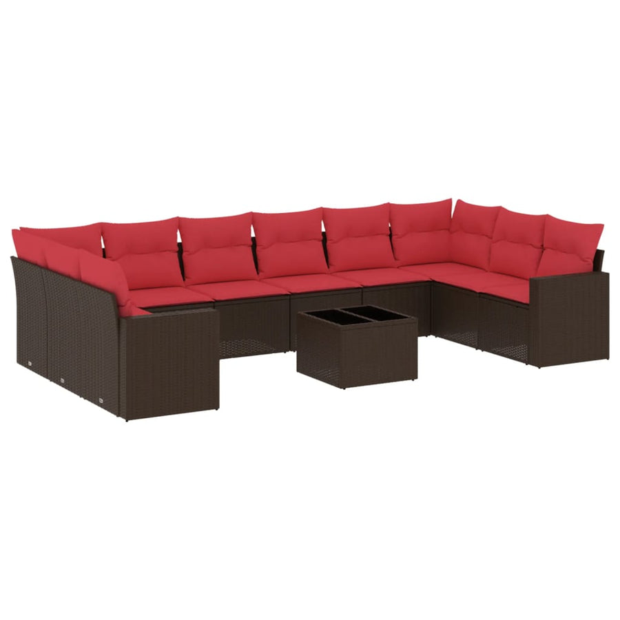 11-delige Loungeset met kussens poly rattan bruin