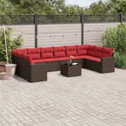 11-Piece Rattan Lounge Set with Cushions Brown