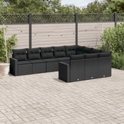 10-piece Loungeset with Cushions Poly Rattan Black