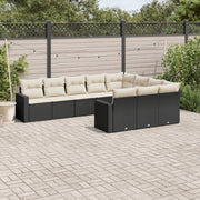 10-piece Loungeset with Cushions Poly Rattan Black