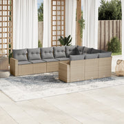 10-piece Lounge Set with Cushions Poly Rattan Beige
