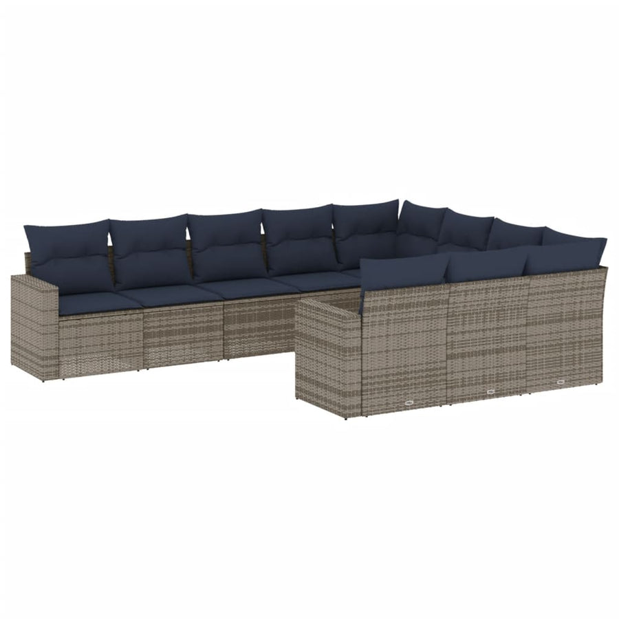 10-delige Loungeset met kussens poly rattan grijs