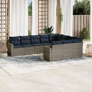Loungeset 10-delig poly rattan grijs