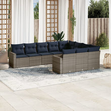 10-delige Loungeset met kussens poly rattan grijs