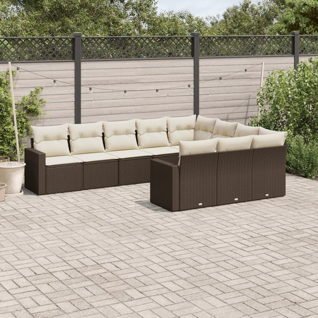 10-delige Loungeset met kussens poly rattan bruin