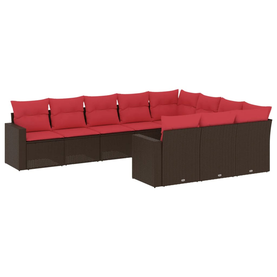 10-delige Loungeset met kussens poly rattan bruin