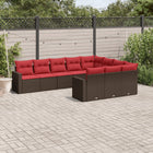 10-piece Lounge Set with cushions poly rattan brown