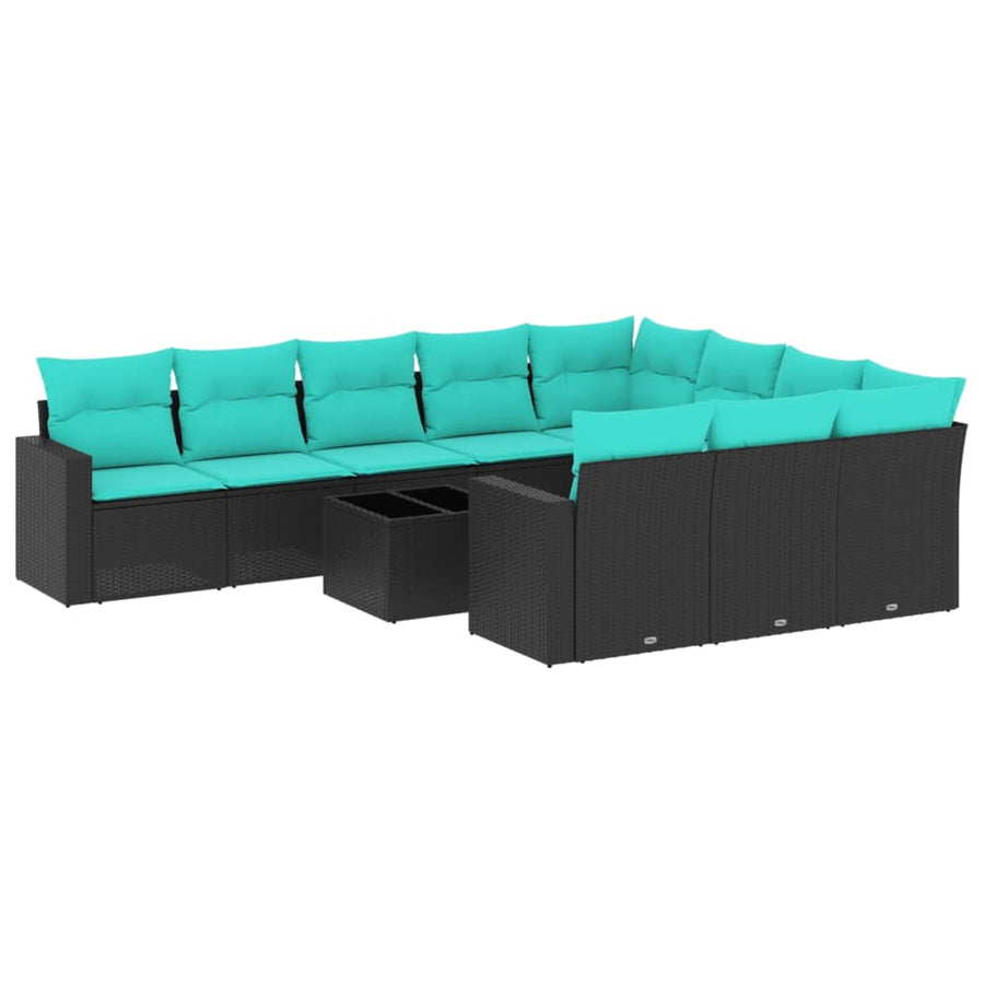 1 Loungeset Met Kussens Poly Rattan Zwart en blauw