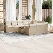 11-piece Garden Furniture Set with Cushions, Poly Rattan, Beige
