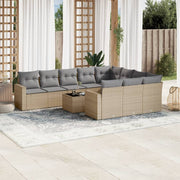 11-piece Garden Furniture Set with Cushions, Poly Rattan, Beige