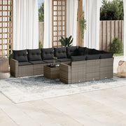 11-piece Lounge Set with cushions poly rattan grey