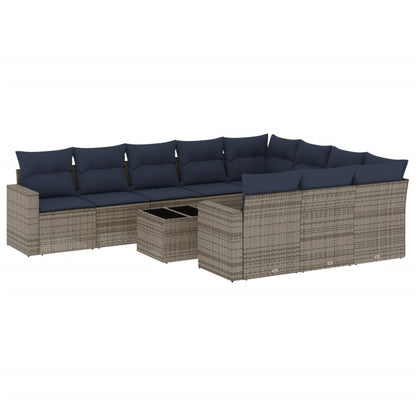 11-delige Loungeset met kussens poly rattan grijs