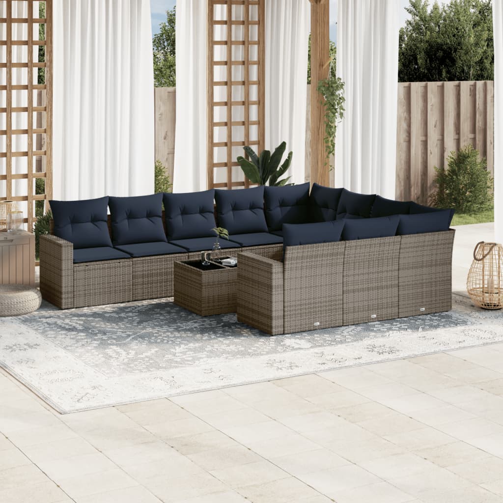 11-delige Loungeset met kussens poly rattan grijs