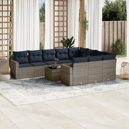 11-delige Loungeset met kussens poly rattan grijs