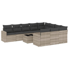 11-delige Loungeset met kussens poly rattan lichtgrijs