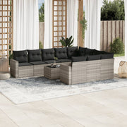 11-Piece Loungeset with cushions poly rattan light gray