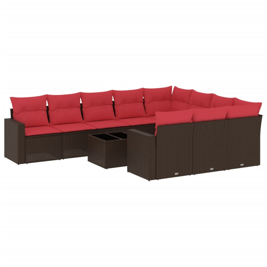 11-delige Loungeset met kussens poly rattan bruin