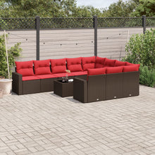 11-delige Loungeset met kussens poly rattan bruin