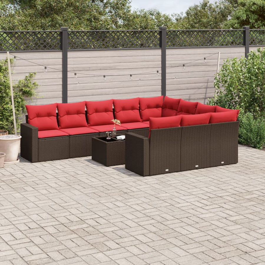 11-delige Loungeset met kussens poly rattan bruin