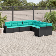 10-Delige Loungeset Met Kussens Poly Rattan Zwart en blauw