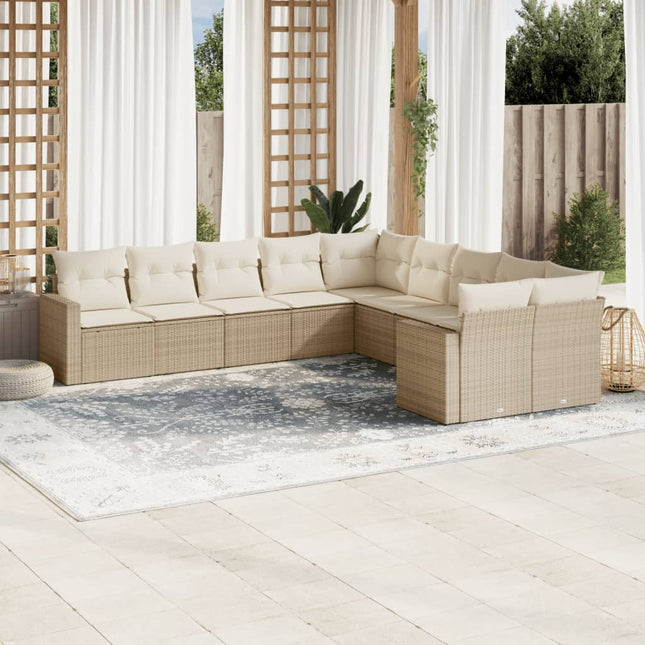 10-Delige Loungeset Met Kussens Poly Rattan Beige