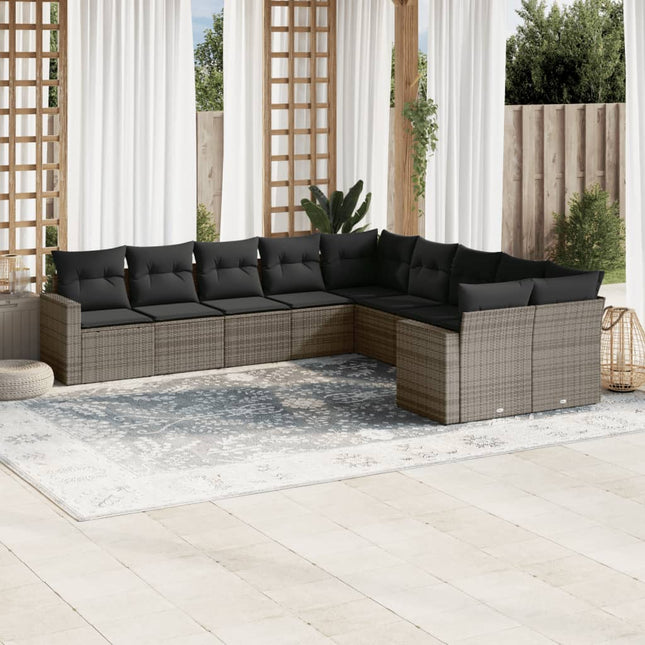 10-Delige Loungeset Met Kussens Poly Rattan Grijs