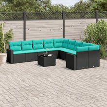 1 Loungeset Met Kussens Poly Rattan Zwart en blauw