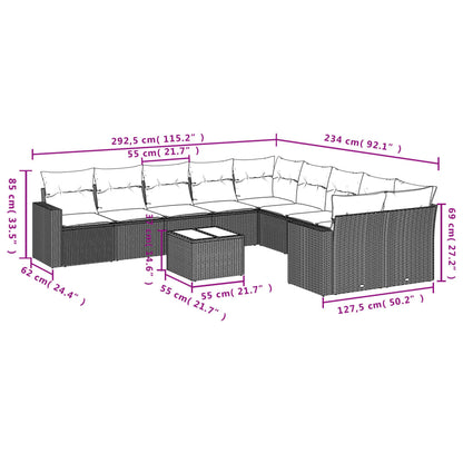 11-Delige Tuinset Met Kussens Poly Rattan Beige