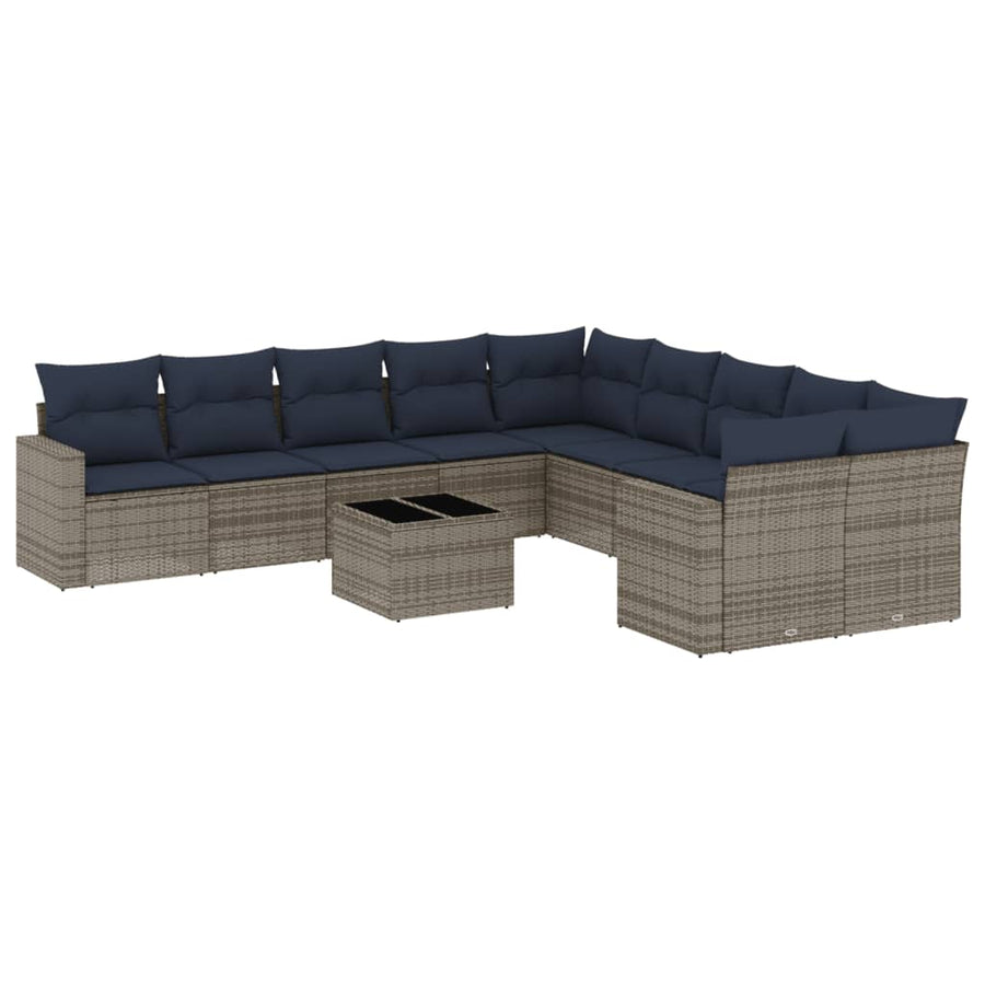 11-delige Loungeset met kussens poly rattan grijs
