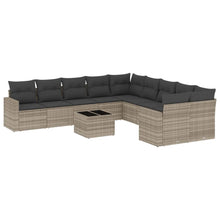 11-delige Loungeset met kussens poly rattan lichtgrijs