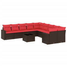 11-delige Loungeset met kussens poly rattan bruin